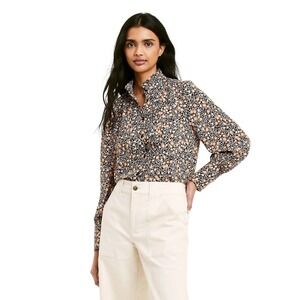 Nili Lotan Floral Print Long Sleeve Blouse Mock‎ Neck Multicolor Top XS